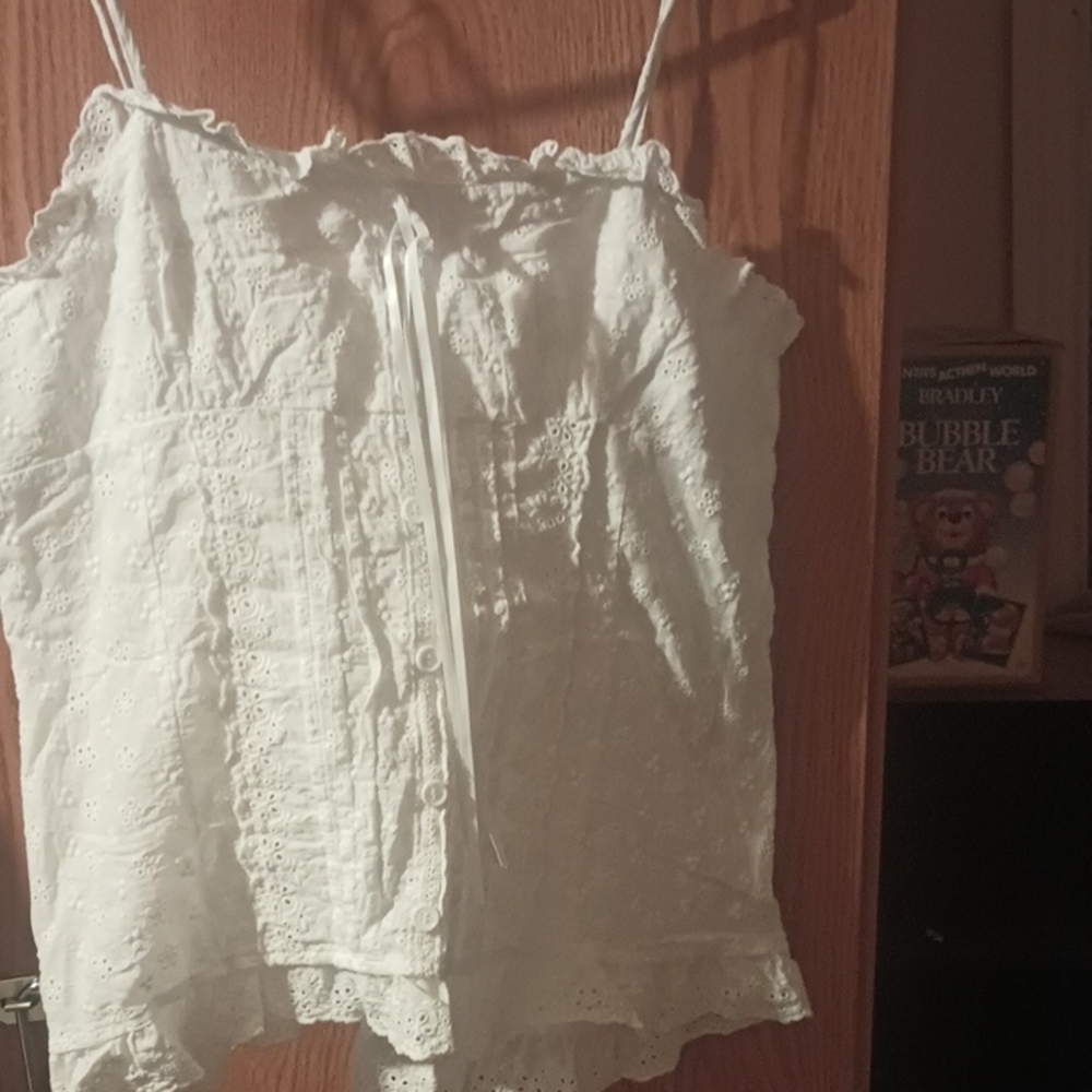 Elegant White Ruffled Tie Front Camisole